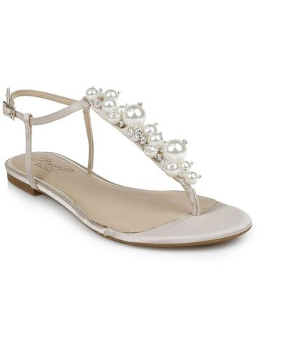 Badgley Mischka Larissa Embellished Flat Thong Sandals - White