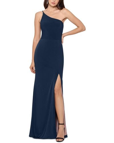 Xscape One Shoulder Side Slit Evening Dress - Blue