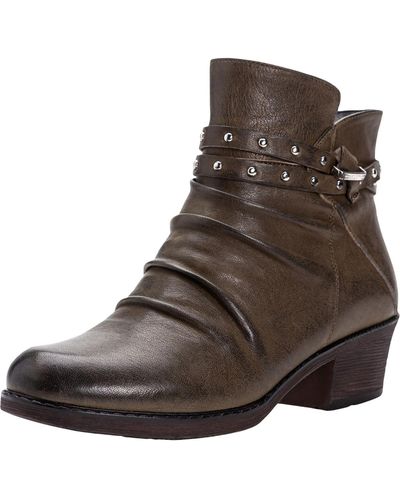 Propet Roxie Leather Block Heel Booties - Brown