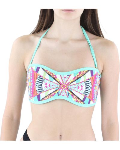 Jessica Simpson Geometric Bandeau Bikini Swim Top - White