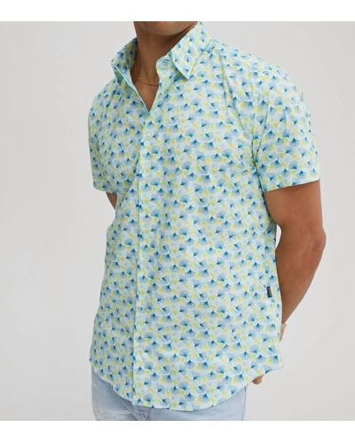 Stone Rose Leaf Print Poplin Shirt - Blue