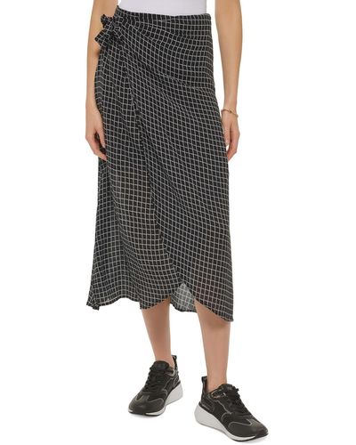 DKNY Printed Midi Wrap Skirt - Black