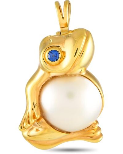 Van Cleef & Arpels 18k Yellow Mother Of Pearl And Sapphire Frog Pendant Brooch Vc15-012224 - Metallic