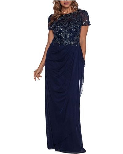 Xscape Beaded Draped Evening Dress - Blue