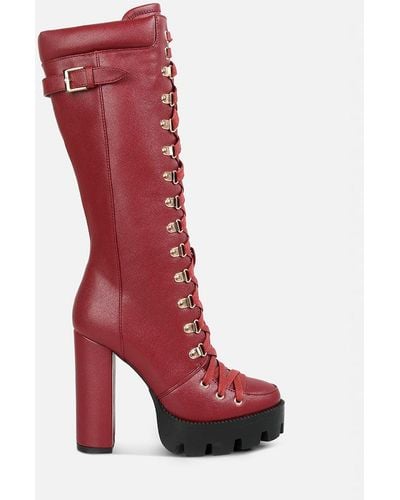 LONDON RAG Magnolia Cushion Colla Lace Up Boots - Red