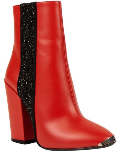 Amiri Red Leather Glitter Stripe Chunky Heel Boots