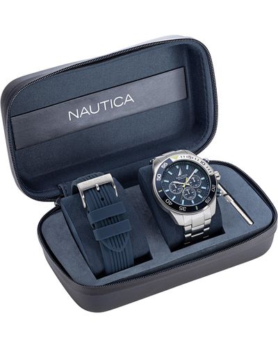 Nautica One Recycled Stainless Steel And Silicone Watch Box Set - Blue