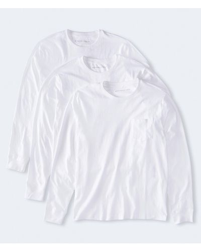 Aéropostale Long Sleeve Pocket Crew Tee 3-pack - White