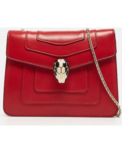 BVLGARI Leather Small Serpenti Forever Shoulder Bag - Red