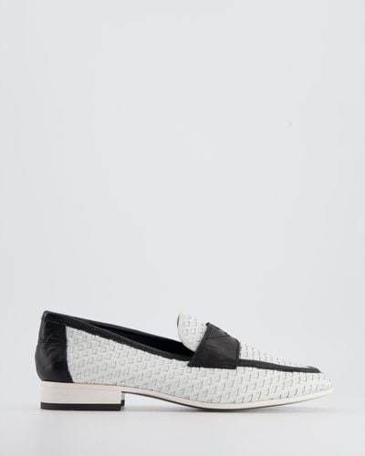 Chanel ,woven Leather Loafer With Cc Logo - White