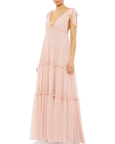 Ieena for Mac Duggal Chiffon Long Evening Dress - Pink