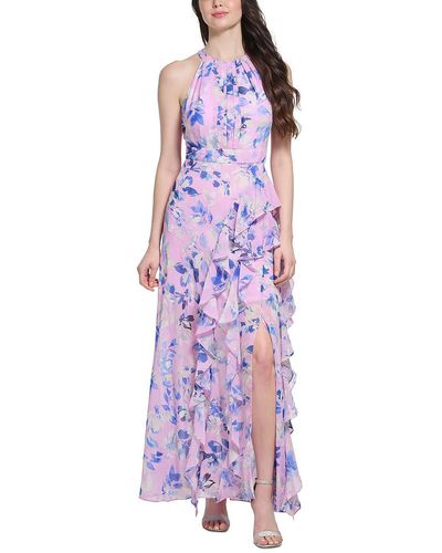 Eliza J Chiffon Floral Maxi Dress - Purple