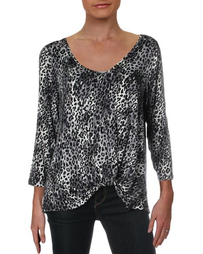 Status By Chenault Animal Print Twist-front T-shirt - Black