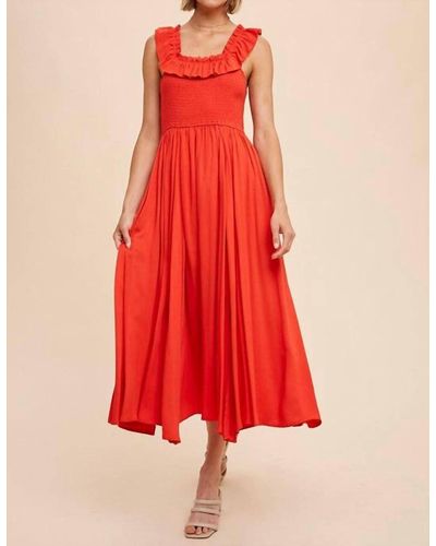 In-Loom Sylvia Ruffle Midi Dress - Red