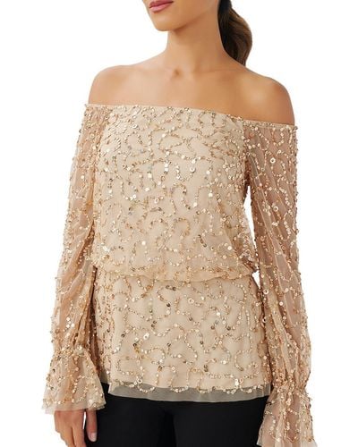 Adrianna Papell Beaded Party Blouse - Natural
