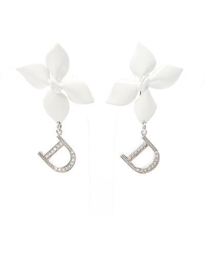Dior Earrings Flower Motif Rhinestonesilver Clear - White