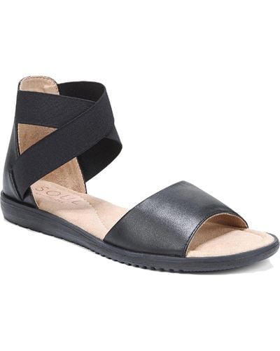 SOUL Naturalizer Willa Leather Stretch Ankle Strap Flat Sandals - Black