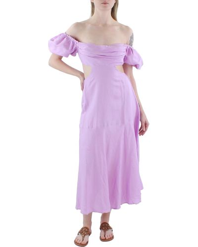 Astr Open Back Linen Midi Dress - Purple