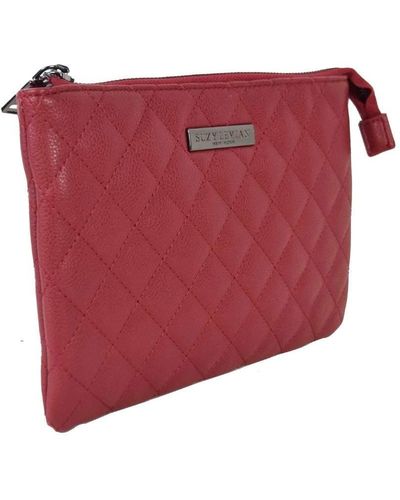 Suzy Levian Small Faux Leather Quilted Clutch Handbag - Red