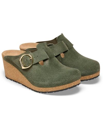 Birkenstock Fanny Ring Buckle Wedge By Papillio Thyme Suede - Green