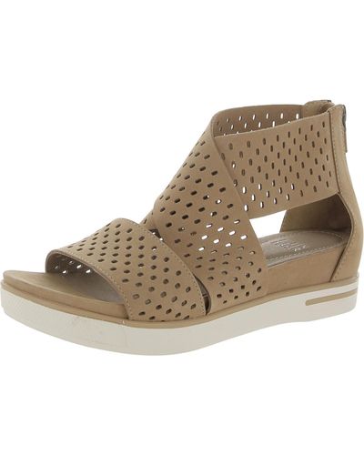 Eileen Fisher Leather Ankle Wedge Sandals - Natural