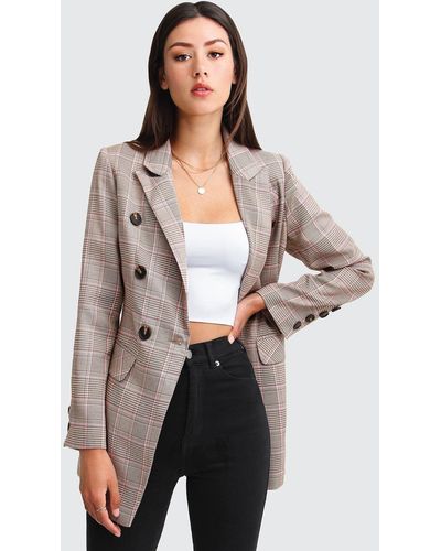 Belle & Bloom Too Cool For Work Plaid Blazer - Brown - Gray