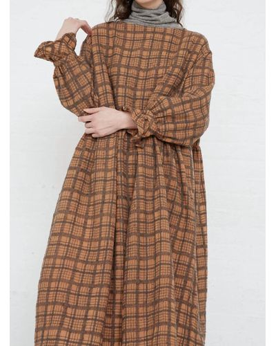 Ichi Woven Wool Check Dress In Terrocotta - Brown