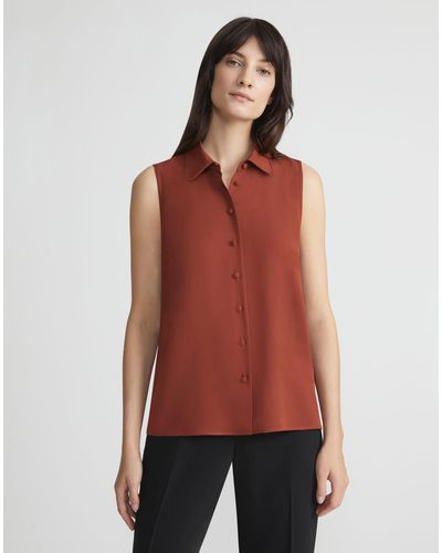 Lafayette 148 New York Organic Silk Georgette Button-front Blouse - Red