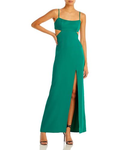 Aqua High Slit Long Evening Dress - Green