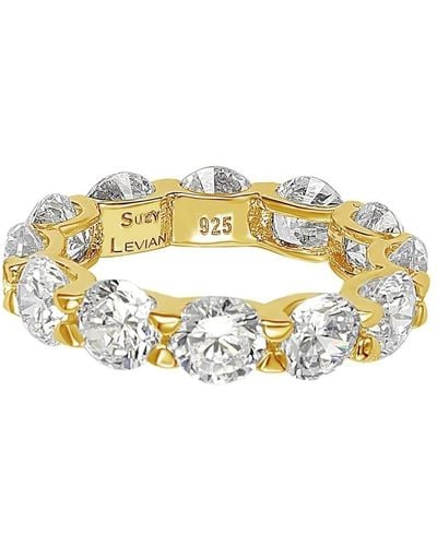 Suzy Levian Golden Sterling Silver Cubic Zirconia Round U-shape Eternity Band - Yellow