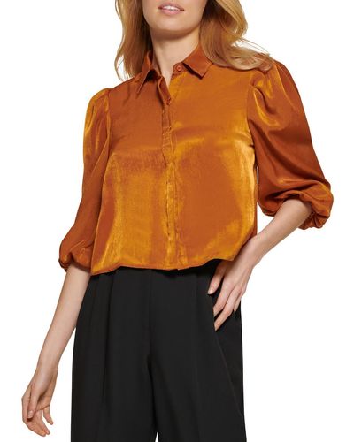 DKNY Collared Dressy Button-down Top - Orange