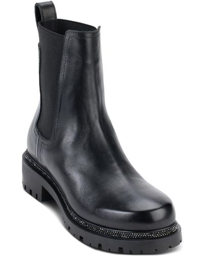 DKNY Rick Leather Motorcycle Boots - Black