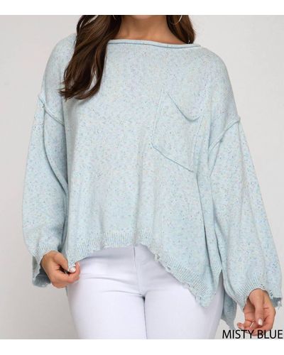 She + Sky Cable Mixed Knit Sweater - Blue