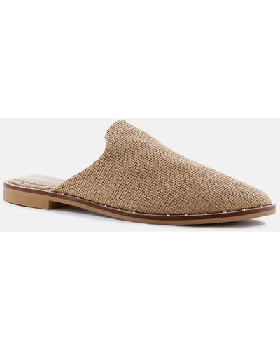 Rag & Co Lia Camel Handcrafted Canvas Mules - White