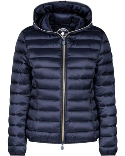 Save The Duck Alexis Black Quilted Hooded Puffer Coat Jacket - Blue