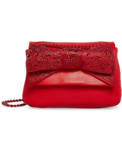 Betsey Johnson All That Shimmers Bow Faux Leather Embellished Shoulder Handbag - Red