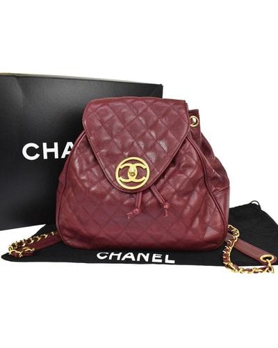 Chanel Cc Leather Backpack Bag (pre-owned) - Red