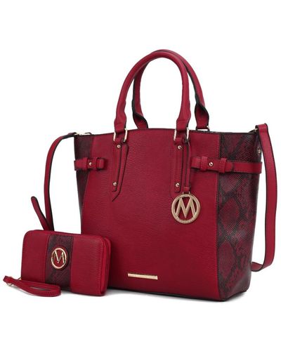 MKF Collection by Mia K Joelle Faux-snake Embossed Tote Bag With Matching Wallet By Mia K. - Red