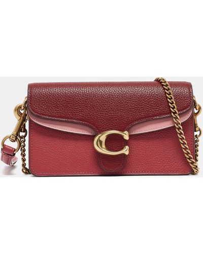COACH Tricolor Leather Tabby Chain Clutch - Red