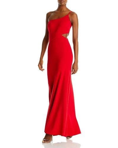 Aqua Ruched One Shoulder Evening Dress - Red