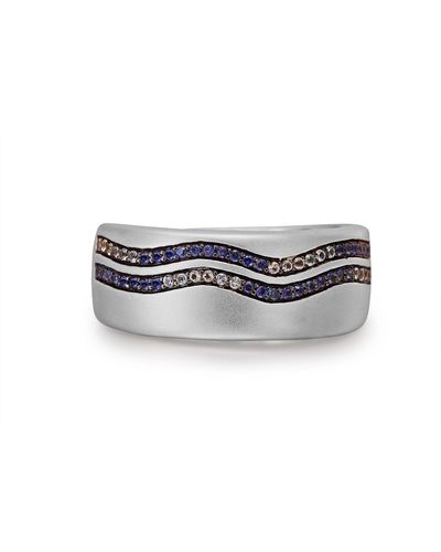 Monary Life's A Beach Sterling Blue Sapphire & Topaz Stone Band Ring - Black