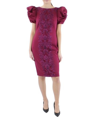Tadashi Shoji Knit Embroidered Cocktail And Party Dress - Purple