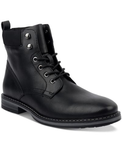 Club Room Westin Faux Leather Lace-up Ankle Boots - Black