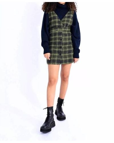 Molly Bracken Plaid Sweater Mini Dress - Black