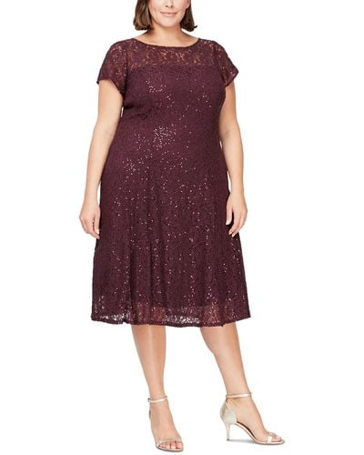SLNY Plus Sequined Midi Cocktail And Party Dress - Purple