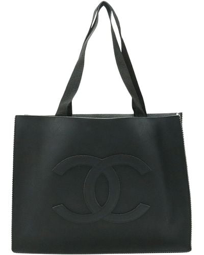 Chanel Logo Cc Rubber Tote Bag (pre-owned) - Black