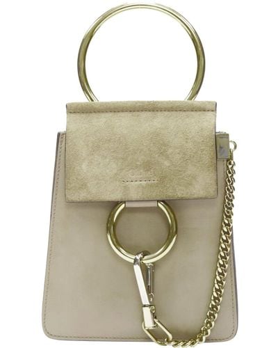 Chloé Chloe Faye Gold Bangle Bracelet Ring Chained Crossbody Gray Suede Leather Bag - Natural