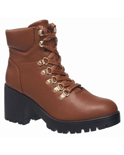 C&C California Pixie Faux Leather Ankle Combat & Lace-up Boots - Brown