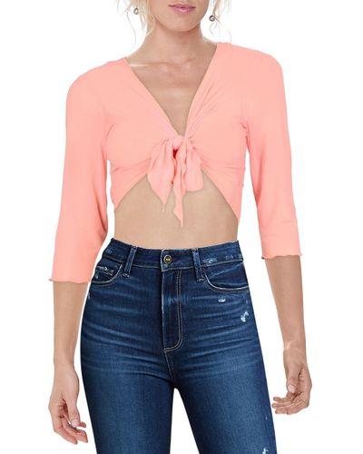 Connected Apparel Petites Tie Front Shrug Cropped - Blue