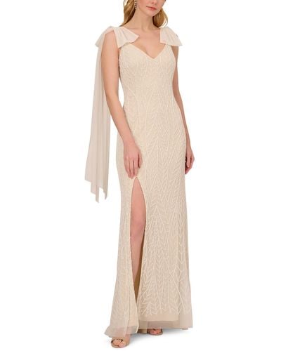 Adrianna Papell Beaded Polyester Evening Dress - Natural